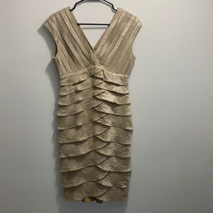 Adrianna Papell Champagne Gold Tiered Ruffle Dress